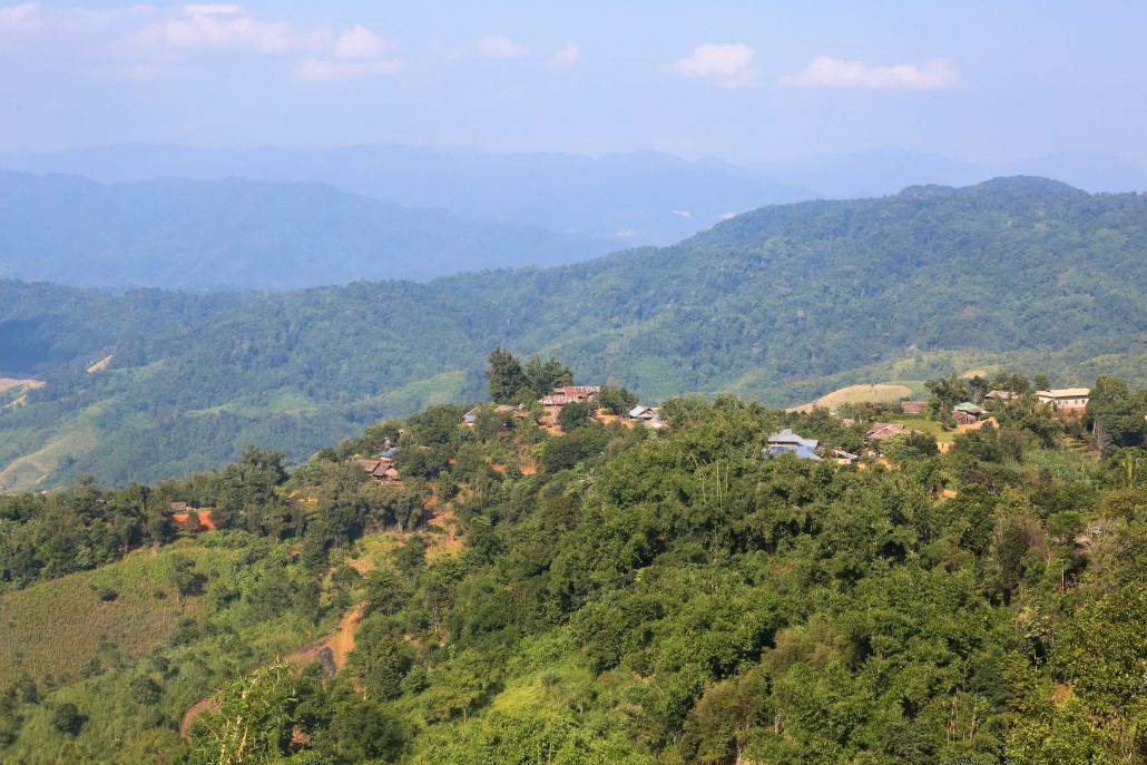 Tatmadaw outposts in the mountains close to territory controlled by the RCSS/SSA. (Victoria Milko | Frontier)