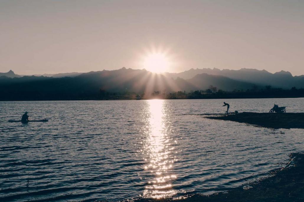 The sun sets over Htee Poso lake. (Dominic Horner | Frontier)