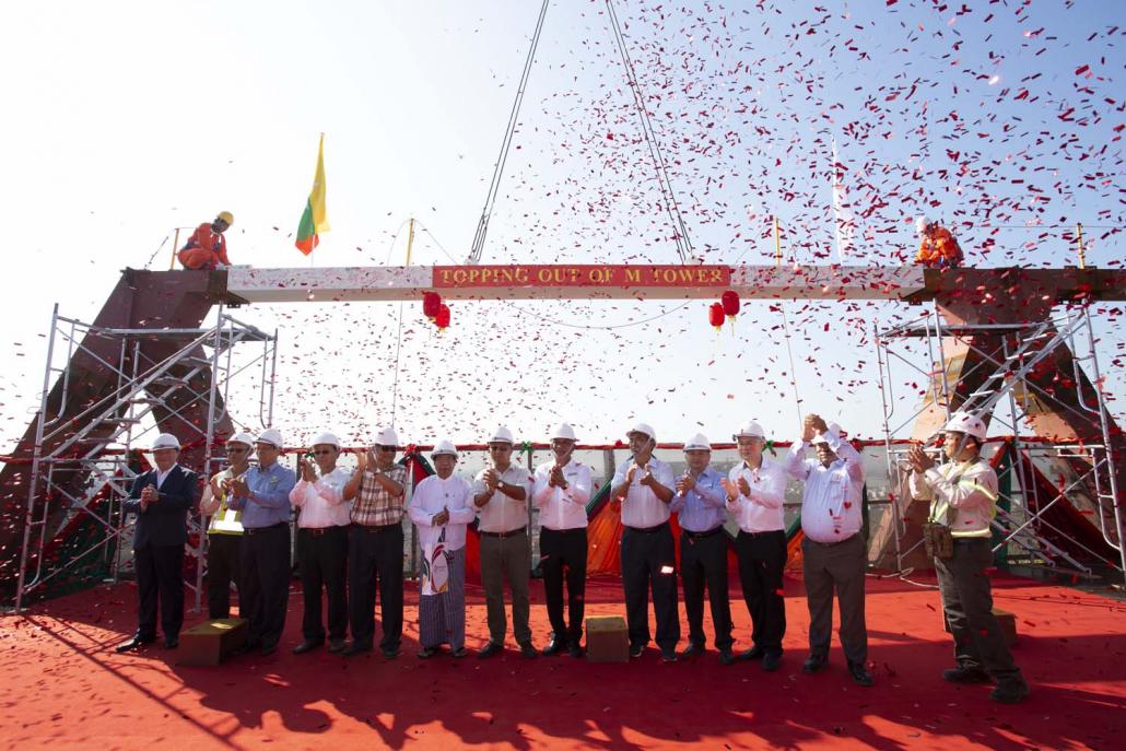 The topping-out ceremony for M-Tower on Yangon's Pyay Road on October 30, 2018. (Supplied)