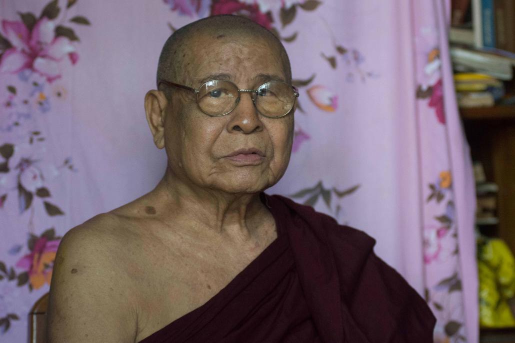 လက်ရှိ မဟာဂန္ဓာရုံကျောင်းတိုက် နာယကချုပ်ဆရာတော် အဘိဓဇ္ဇ မဟာရဋ္ဌဂုရု ဘဒ္ဒန ္တဣန္ဒောဘာသာဘိဝံသ။ ဓာတ်ပုံ-တေဇလှိုင်