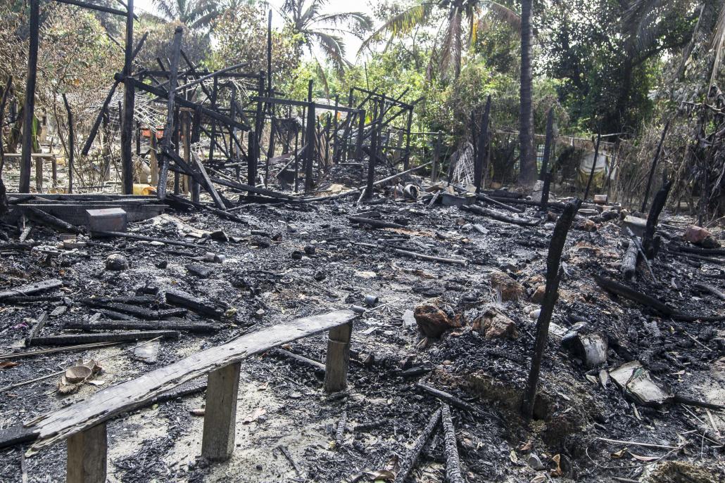 The remains of a home in Rakhine State's Maungdaw Township, burned during recent conflict. (Teza Hlaing / Frontier)