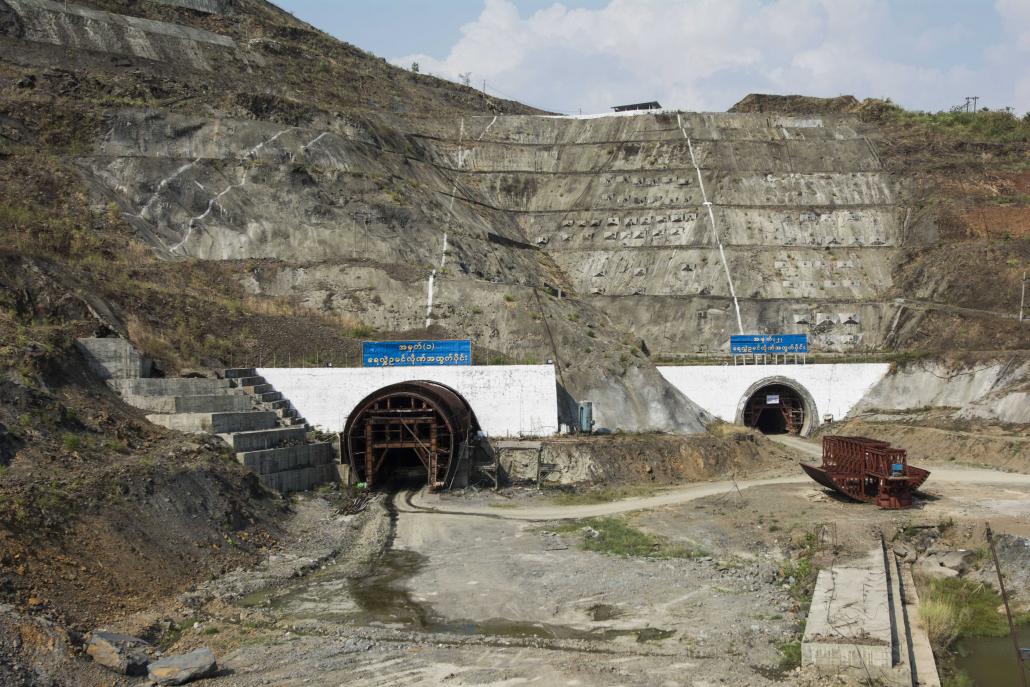 The recently completed bypass tunnels at the Thahtay hydro project. (Teza Hlaing | Frontier)