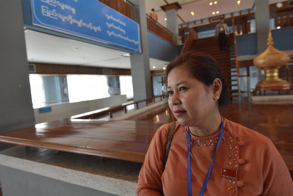 Yangon Region lawmaker Daw Sandar Min has accused the regional government of failing to keep lawmakers properly informed about its activities. (Teza Hlaing | Frontier)