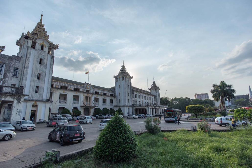 Main entrance of Yangon's Central Station. (Rajiv Raman | Frontier)