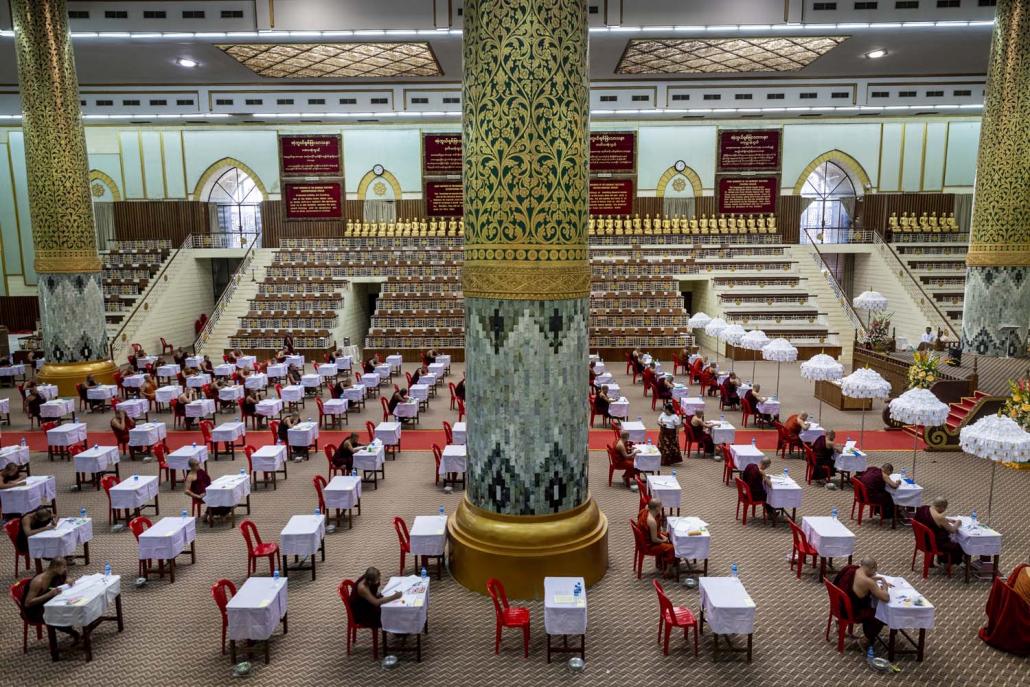 The tipitakadhara-tipitakakovida exam is one of the world's most gruelling tests. Held each year in the artificial cave at Yangon’s Kaba Aye Pagoda over 33 days, it is an exhaustive test of a monk’s knowledge of the Buddhist Canon. (Hkun Lat | Frontier)