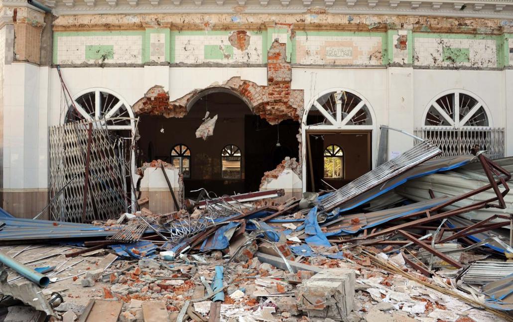 A mosque destroyed in religious rioting in Gyobingauk, Bago Region, in March 2013. (Steve Tickner | Frontier)