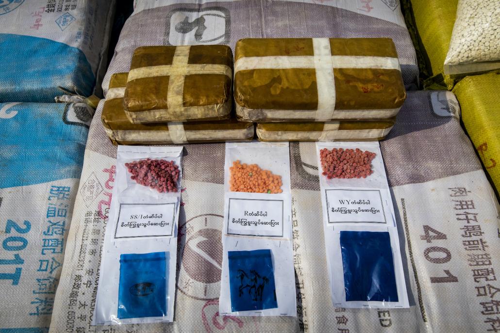 Different brands of yaba pills were on display. (Hkun Lat I Frontier)