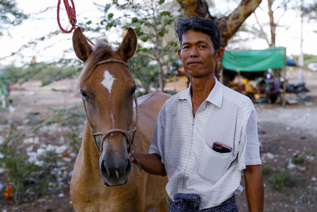 Secretary of the Bagan coachmen’s group U Tin Aung Moe has driven a horse-drawn carriage for 24 years but stopped work in March and sold one of his two horses to make ends meet. (Nyein Su Wai Kyaw Soe | Frontier)