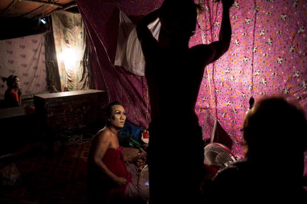 Members of a transgender dance group called Moe Kyo Nyat Nge Lay Myar (Thunder Little Birds), which performs in Yangon's North Dagon Township. (Ann Wang | Frontier)