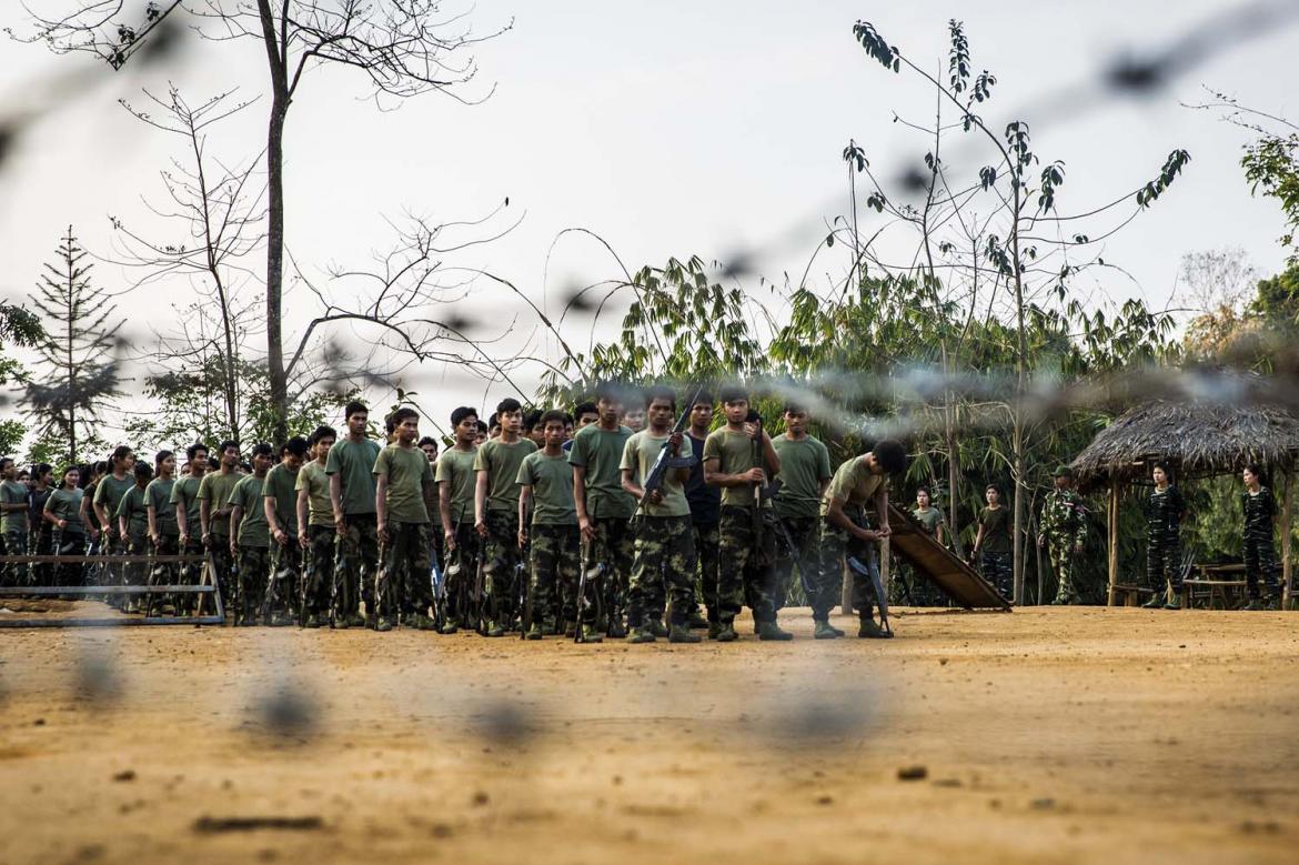 Arakan Army recruits train in Laiza, Kachin State, in 2019. (Frontier)