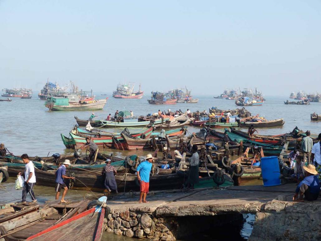 ယခင်က ကိုလိုနီရှေ့တန်းကင်းစခန်းဖြစ်သည့် မြိတ်ဆိပ်ကမ်း၌ လင်းအားကြီးချိန်မှ ညချမ်းတိုင် ပျားပန်းခတ် လှုပ်ရှားသွားလာလျက်ရှိသည်။ ဓာတ်ပုံ - မာကပ်စ် အယ်လင်ဒါ