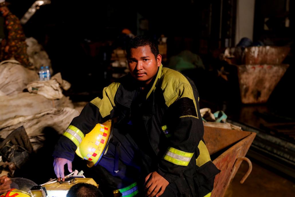 Ko Ye Thu Rein, 24, has been an auxiliary firefighter since he was 18 and is the leader of the north Sanchaung volunteer brigade. (Nyein Su Wai Kyaw Soe | Frontier)