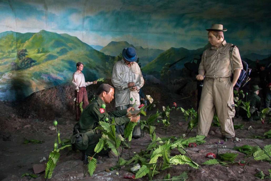  /></p><p>Now the windows of the towering white building in Yangon’s Kamaryut Township are dark. The great fountain in the sprawling compound is dry and rusting, and the beautiful Japanese grass is overgrown with weeds. Inside the vast atrium, a mannequin farmer leads his buffalo through a field of blooming poppy. He has been carefully dusted, but the lights are off, and the artificial stream that runs through his field hasn’t been filled for years.</p><p>“All displays are electronic, but they were turned off day by day,” Nyi Nyi Lynn said, arriving at an interactive display that invites visitors to help police incinerate a pile of drugs. Embarrassed, Nyi Nyi Lynn spends several minutes flipping switches on wall panels until it activates.</p><h2 class=