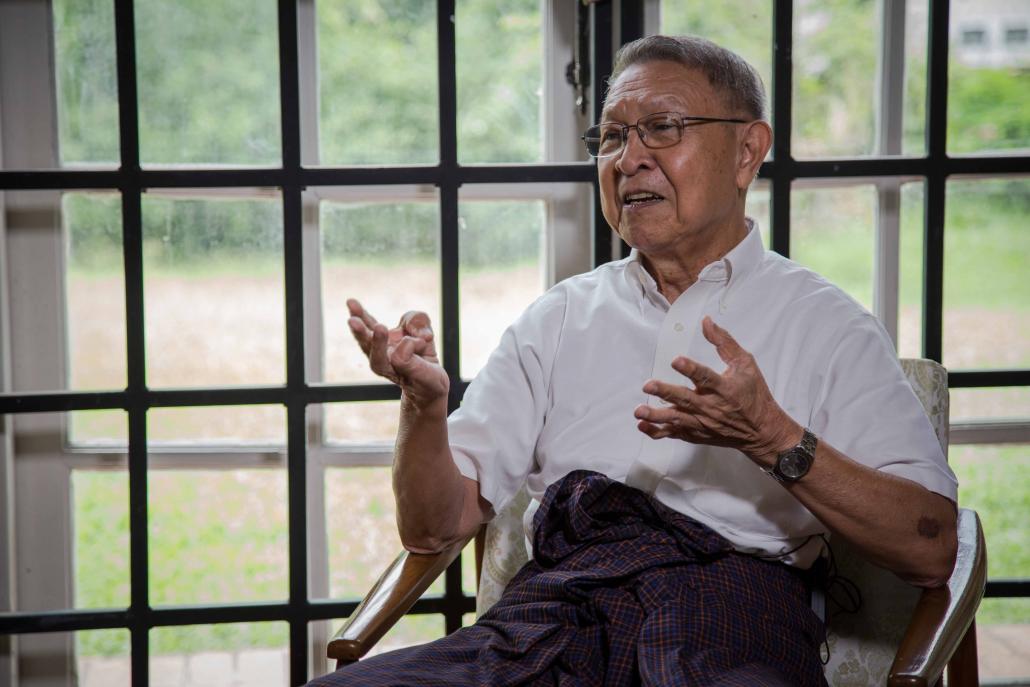 U Soe Paing speaks to Frontier at his Yangon home. (Nyein Su Wai Kyaw Soe / Frontier)