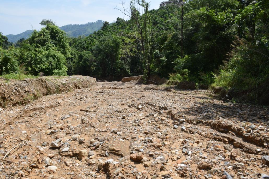 A creek destroyed by waste from the mine operated by Eastern Mining Company in Dawei Township, seen on May 10, 2017. (Ben Hardman | Frontier)