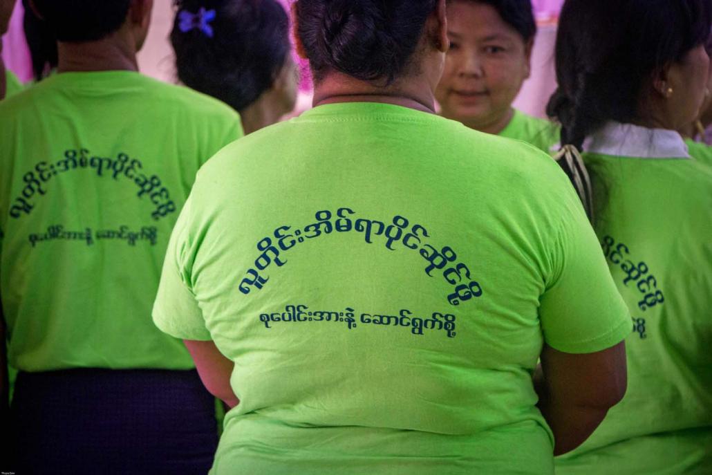 Members of the Women’s Saving and Development Network, which was set up with support from Women for the World, at a press conference in North Okkalapa Township on November 20. (Thuya Zaw | Frontier)