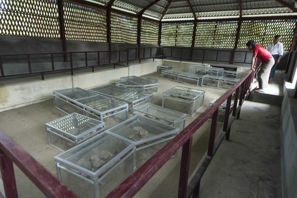 Shelters to enclose the skeletons at Nyaunggan were built earlier this year. (Teza Hlaing | Frontier)