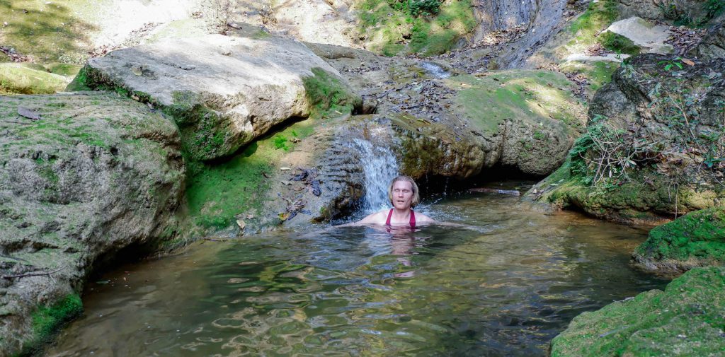 Bathing in one of the pools at Ale Chaung Waterfall. (Dominic Horner | Frontier)