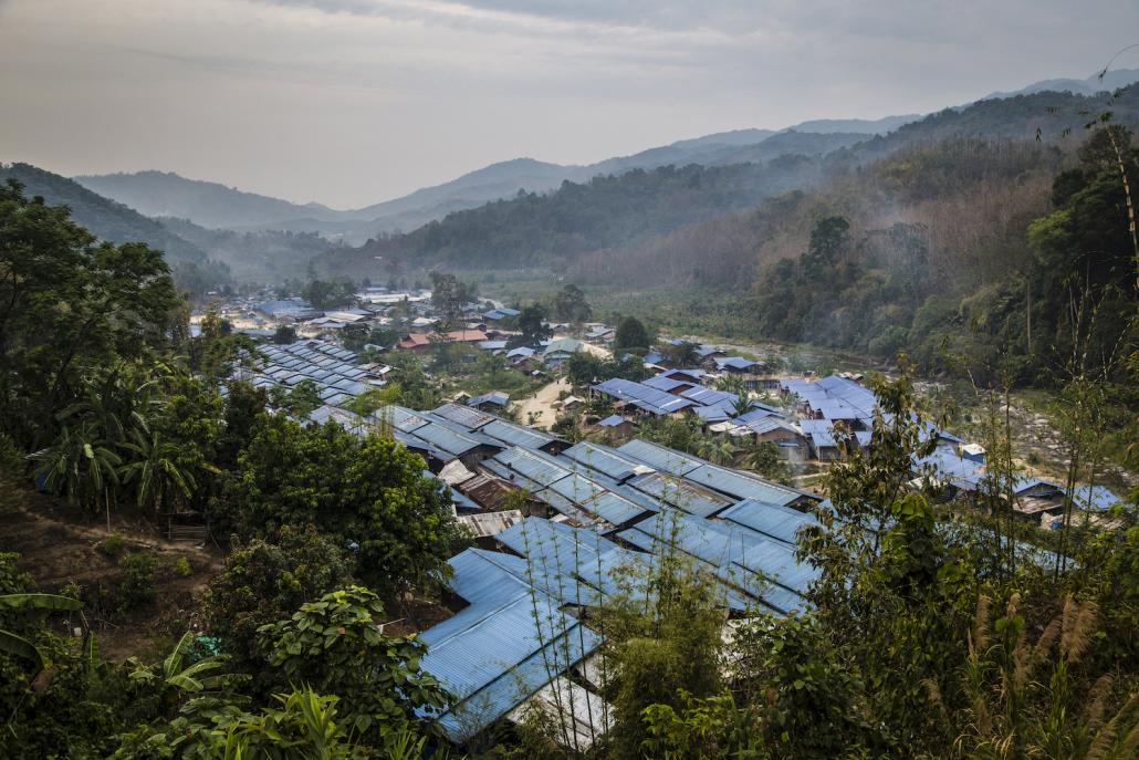 The Je Yang IDP camp in Laiza, Kachin State, on April 22. International aid groups have not been able to reach camps like Je Yang that are outside government-controlled areas since 2016. (Naw Seng I Frontier)