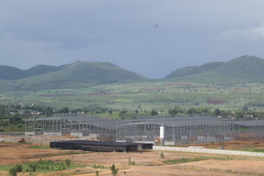 Buildings under construction at the Global South Industrial project site in the Loikaw Industrial Zone in Kayah State. (Supplied | Kayah Earthrights Action Network)