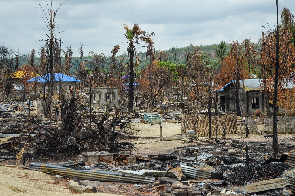 The burned-down remains of Kinma village in Magway Region's Pauk Township, seen on July 8. (Frontier)