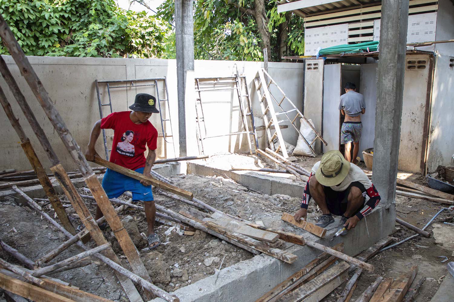 Many Myanmar workers have sought employment abroad since the coup, including these construction workers pictured in Thailand in April. (Frontier)