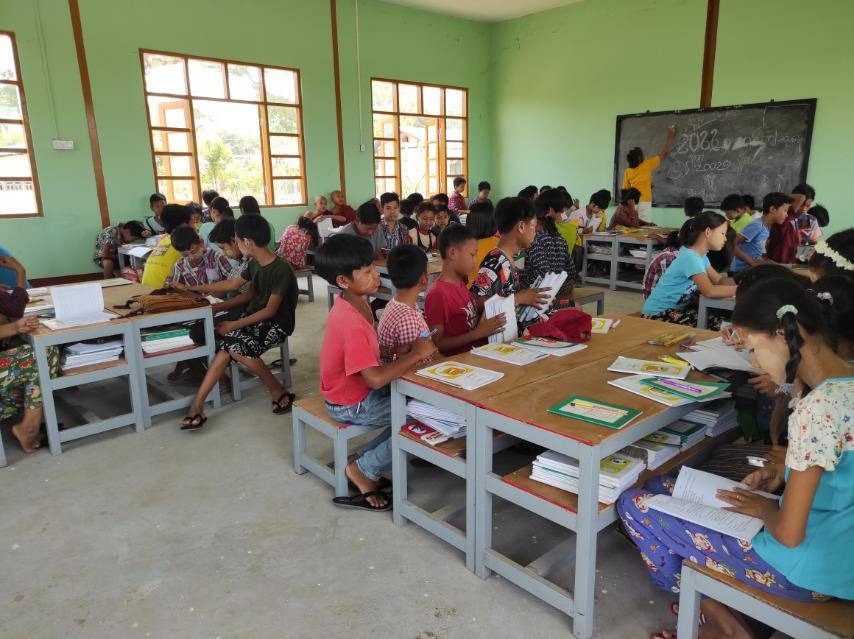 Students attend classes at a school under the authority of the National Unity Government in Myaing Township. (Supplied)