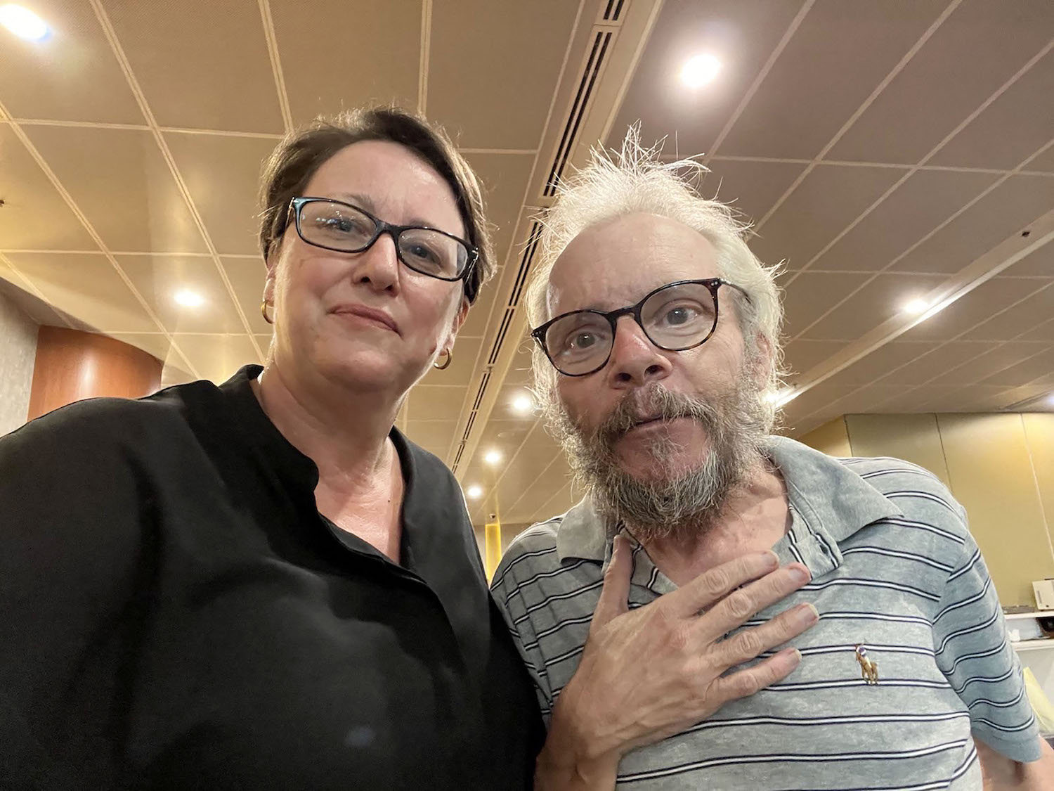 Turnell (L) and Australian chargé d'Affaires in Myanmar Angela Corcoran pictured after Turnell's release from Insein Prison in Yangon. (AFP)