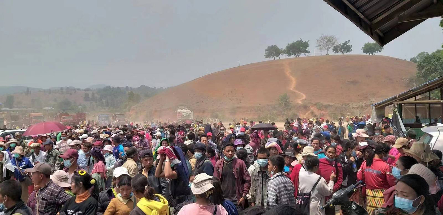 Locals protest a planned rare earth mining site in Kachin State's Mansi Township, near the villages of Nbapa and Ding Sing Pa, in KIO-controlled territory. (Supplied)