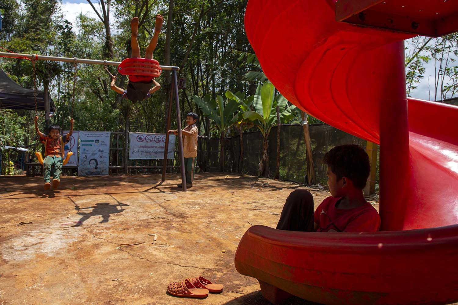 Myanmar children play at a migrant school in the Thai border town of Mae Sot on May 3, 2022. (Frontier)