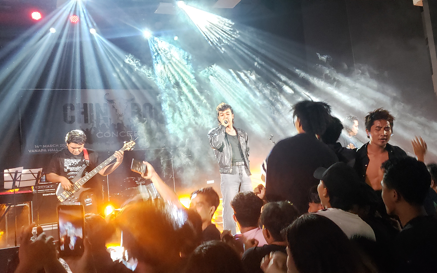 Chin singer Benjamin Sum performs in the Mizoram State capital of Aizawl in March 2023, during a fundraising concert organized by the Chin National Organization. (Emily Fishbein | Frontier)