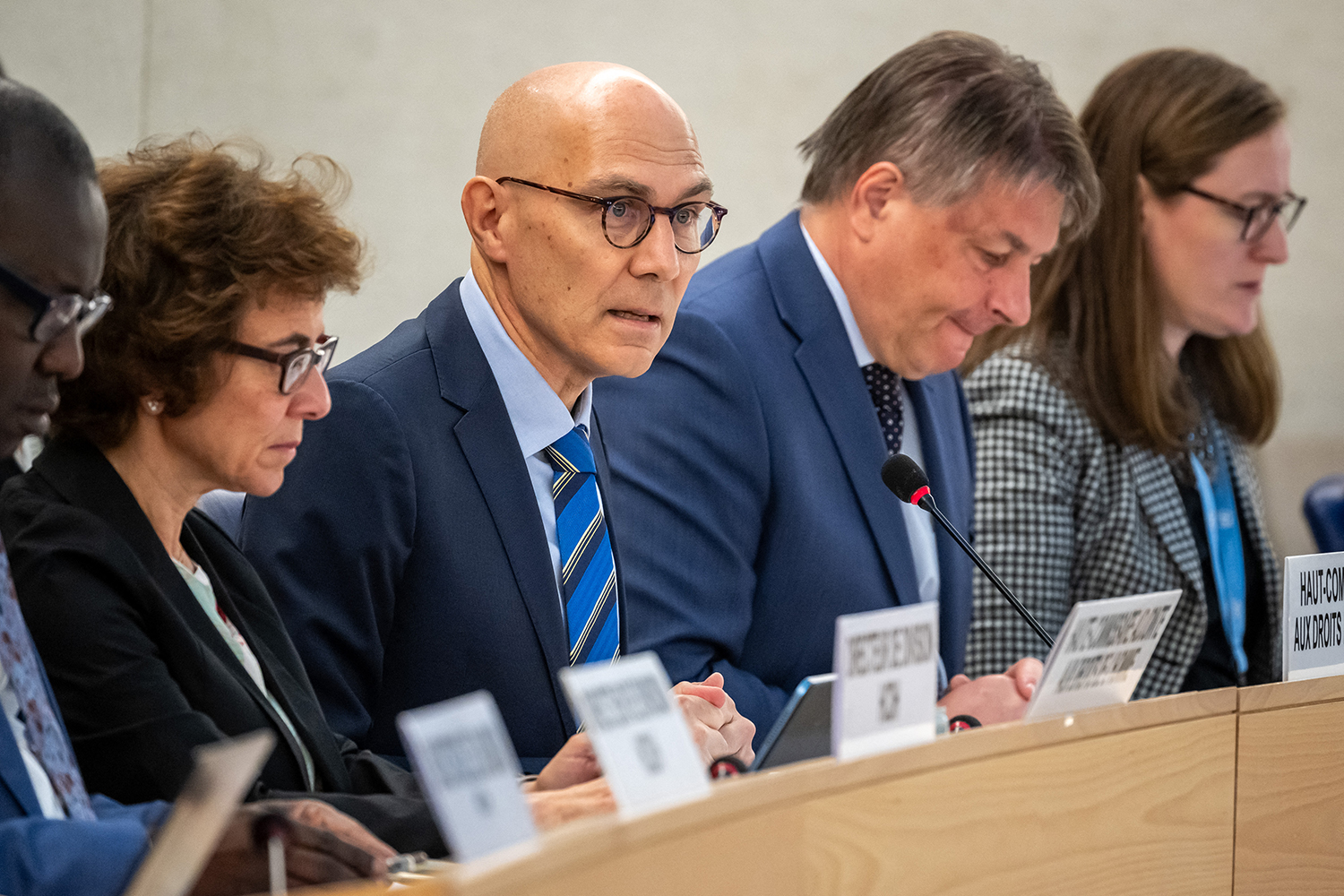 UN High Commissioner for Human Rights Volker Turk delivers a speech at the opening of the 53rd UN Human Rights Council in Geneva, on June 19, 2023. (AFP)