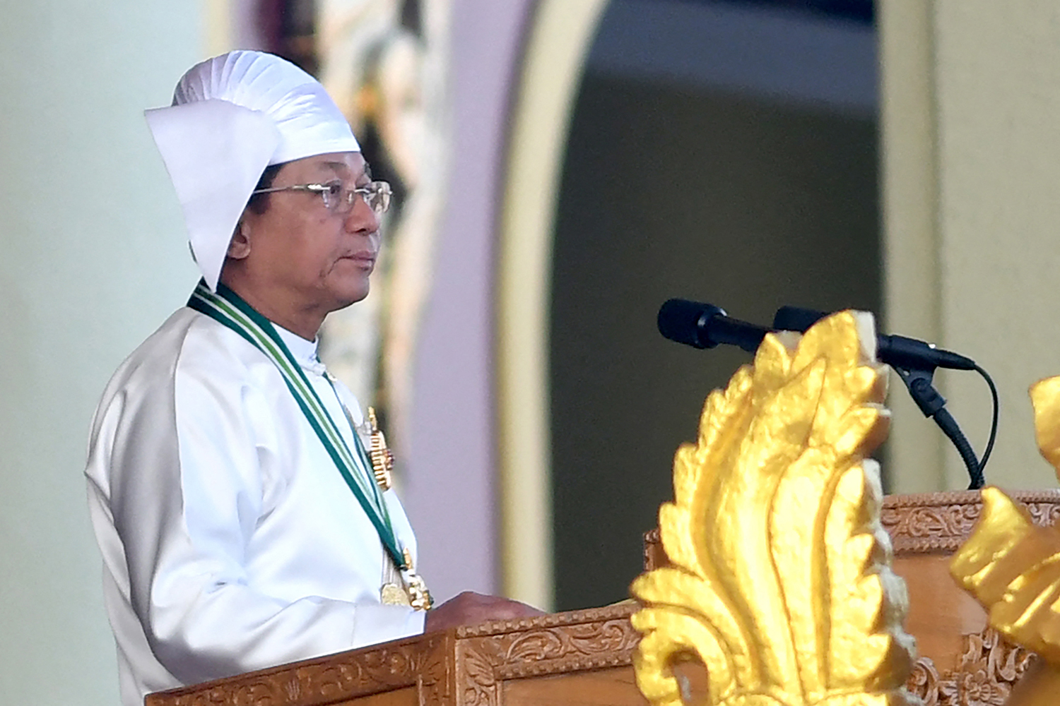 Senior General Min Aung Hlaing makes a speech at a parade ground to mark Myanmar's Independence Day in Nay Pyi Taw on January 4. (AFP)