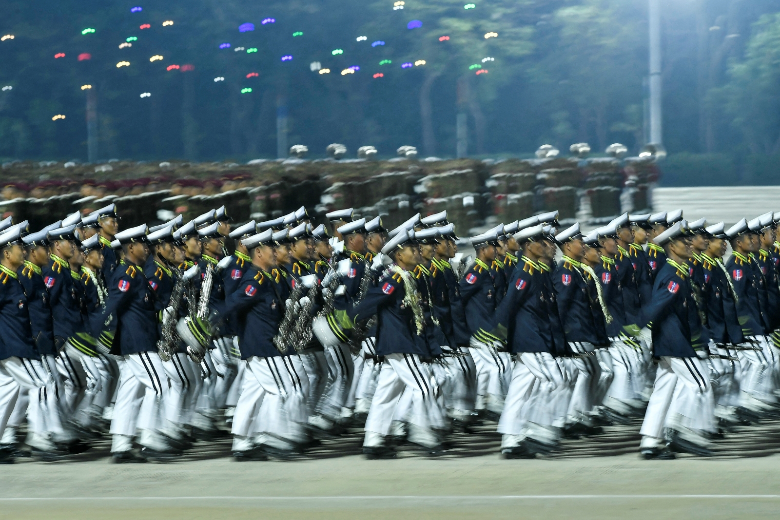 Junta soldiers parade during a ceremony to mark Myanmar's Armed Forces Day in Nay Pyi Taw on March 27. (AFP)