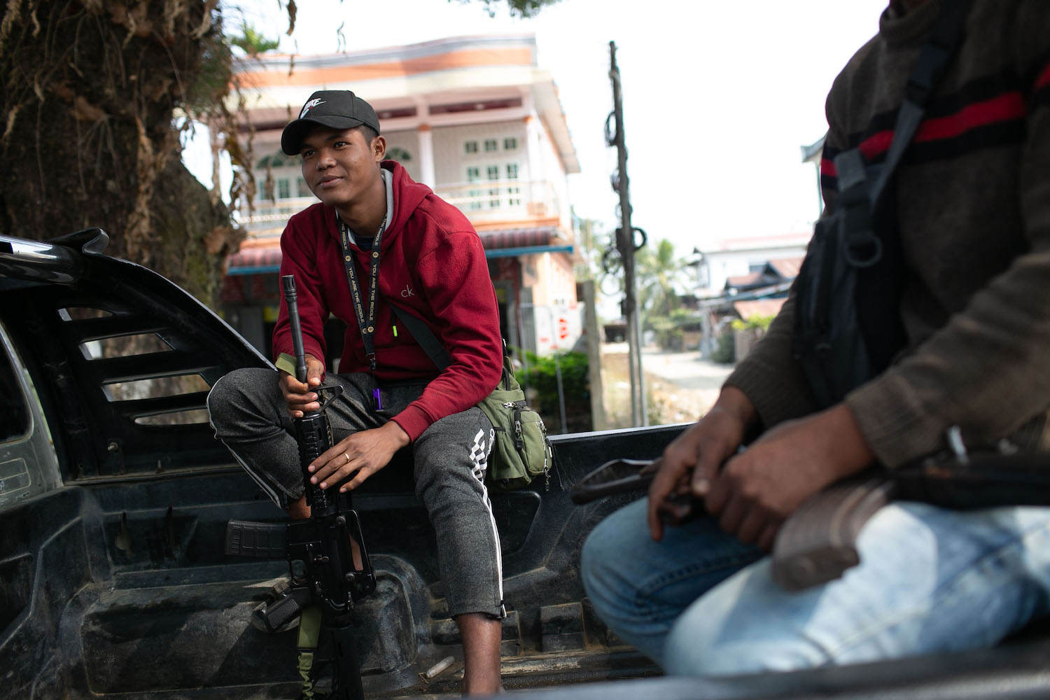 Members of the Kalay and Zoland PDFs on their way to Kanan village in Sagaing Region in February. (Ivan Ogilvie | Frontier)