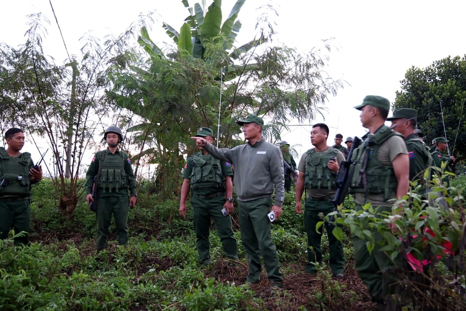 The Myanmar National Democratic Alliance Army’s Major-General Peng Deqi commands operations against the military near Lashio town in northern Shan State on October 27, 2023. (Kokang Information Network | AFP)