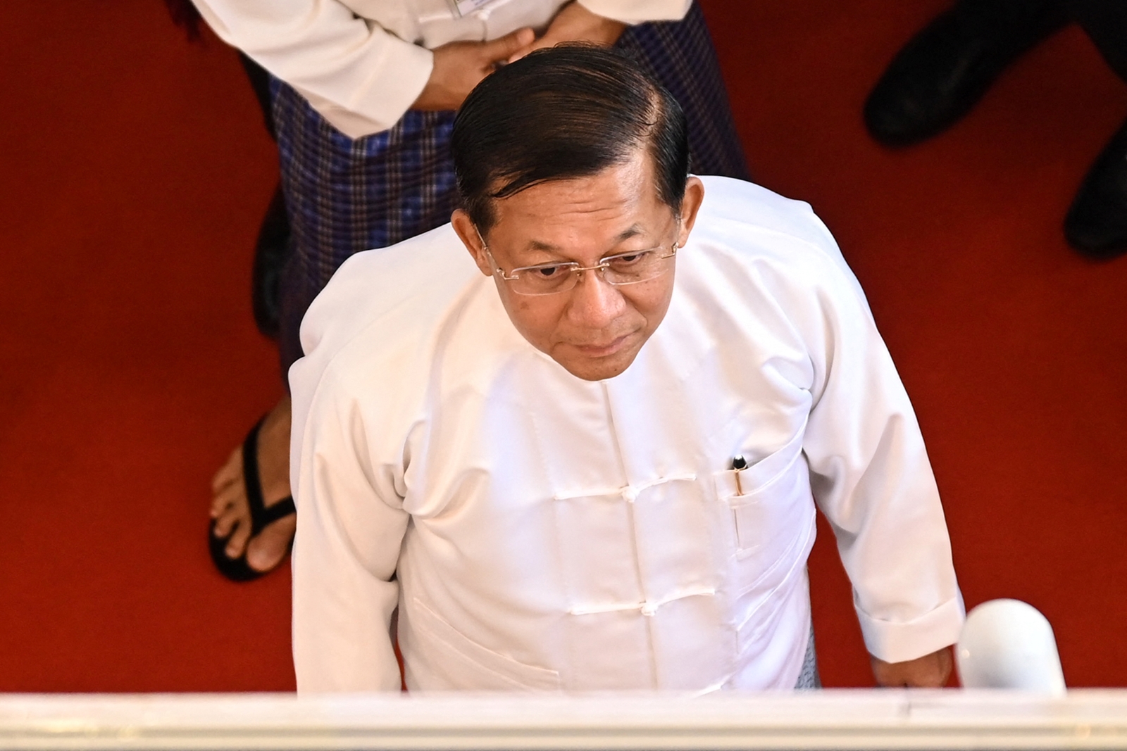 Junta chief Senior General Min Aung Hlaing attends a ceremony to mark the 8th anniversary of the Nationwide Ceasefire Agreement with several ethnic armed groups in Nay Pyi Taw on October 15, 2023. (AFP)