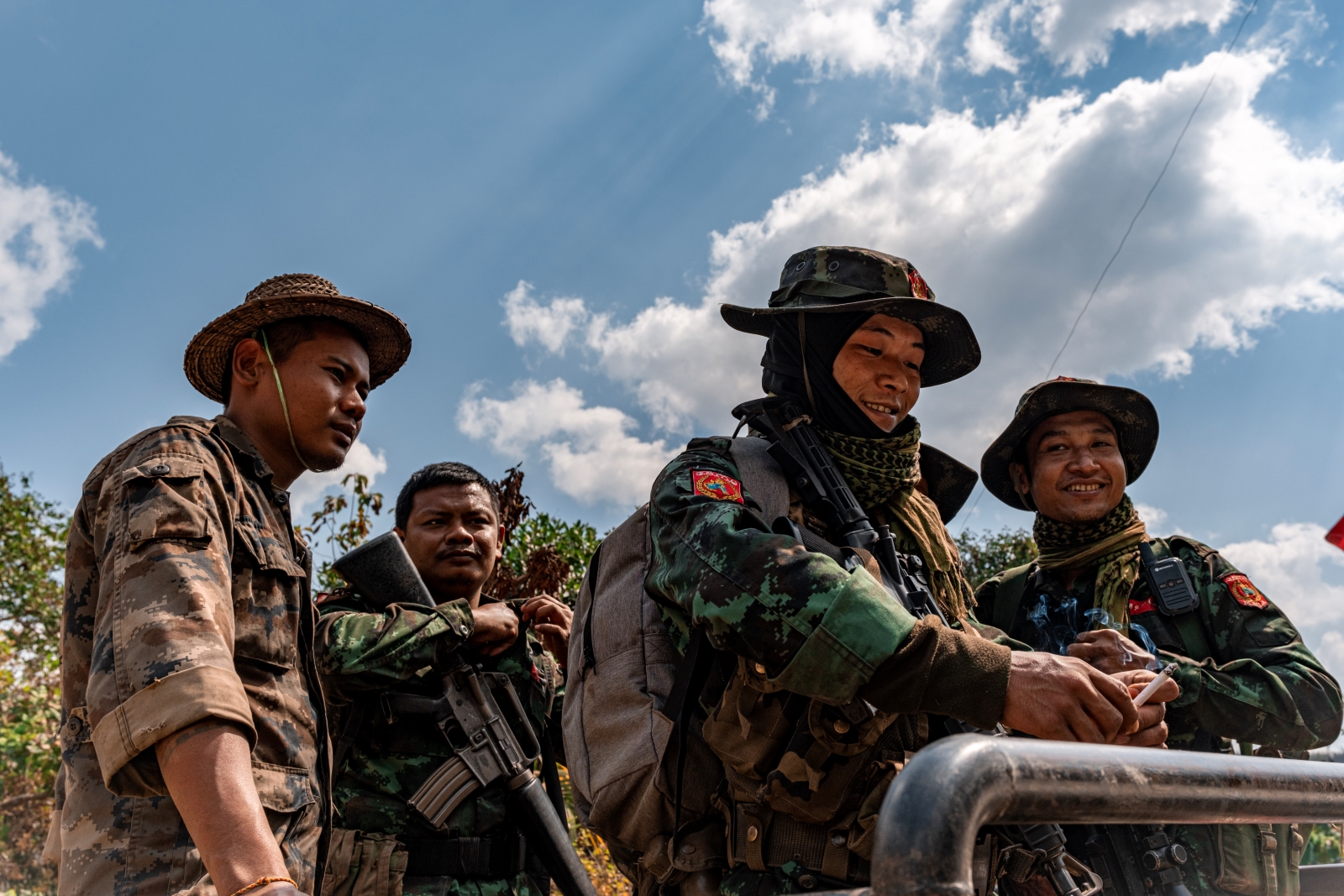 New Mon State Party-Anti Dictatorship troops travel through Kayin State’s Kyainseikgyi Township in late January. (Andrew Nachemson | Frontier)