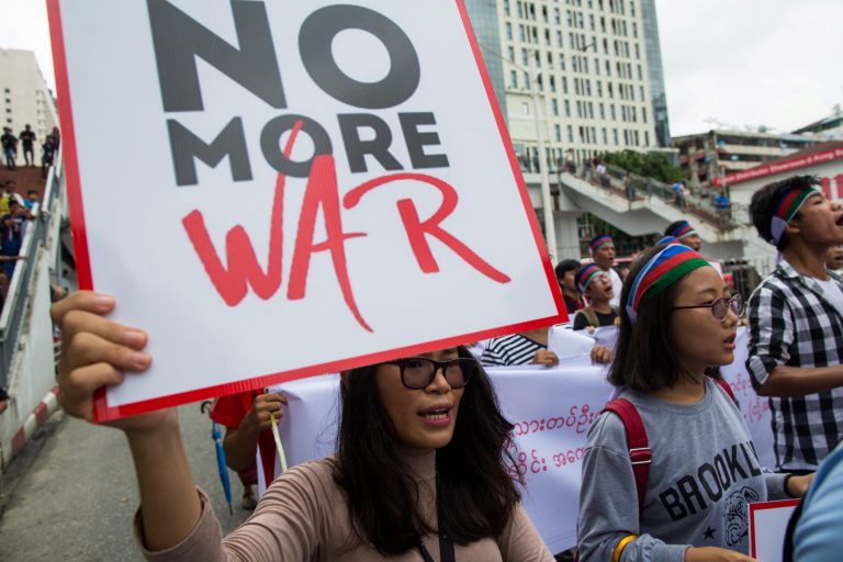 Chin people rally in Yangon in 2019 to protest the war in Rakhine and southern Chin states. (AFP)