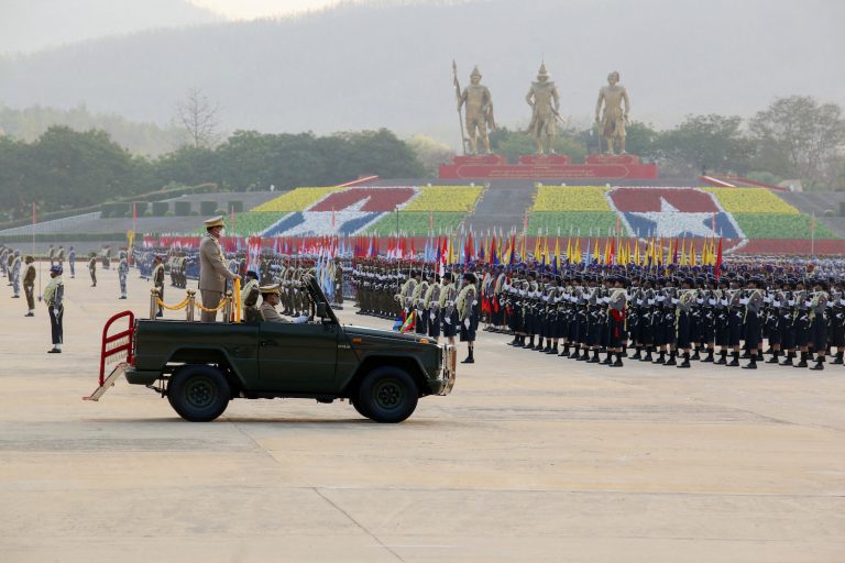 Senior General Min Aung Hlaing attends a ceremony to mark the 77th Armed Forces Day in Nay Pyi Taw on March 27, 2022. (AFP)