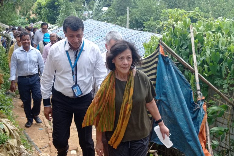 United Nations Special Envoy on Myanmar Ms Noeleen Heyzer visits a Rohingya refugee camp in Ukhia, Bangladesh on August 23, 2022. (AFP)