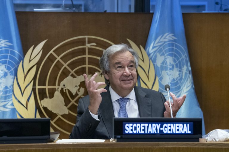 UN Secretary General Antonio Guterres at the 75th session of the United Nations General Assembly on September 29, 2020. (AFP)