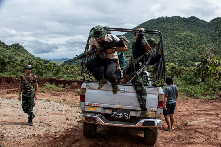 Members of the Karenni Nationalities Defense Force in Demoso Township, where fighting has been particularly fierce, in October 2021 (AFP)