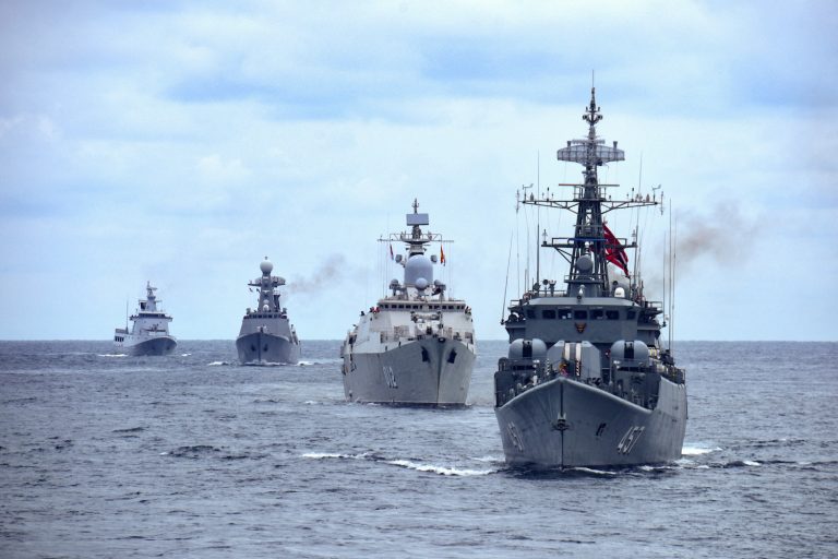 ASEAN countries' navy ships in the Andaman Sea during a joint exercise between the regional bloc and Russia on December 2, 2021. (Indonesian fleet command Koarmada I | AFP)