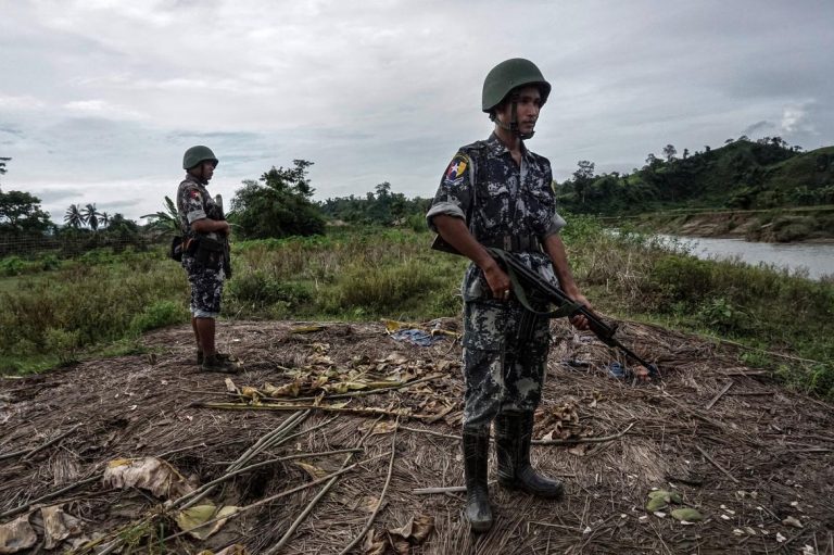 Border Guard Police stand guard in Rakhine State. (AFP)