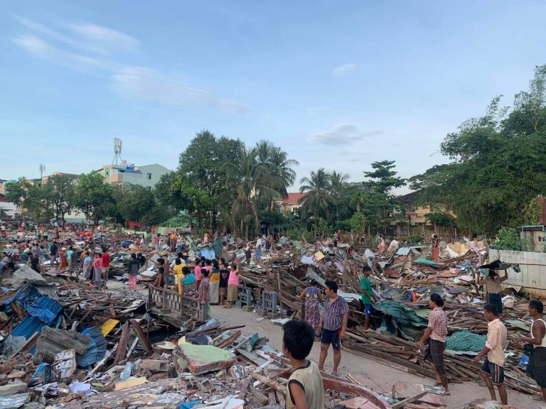 Demolished houses in Yangon's Mayangone Township, pictured in late November. (Frontier)