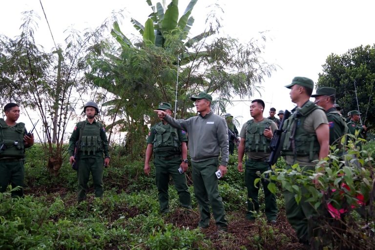The Myanmar National Democratic Alliance Army’s Major-General Peng Deqi commands operations against the military near Lashio town in northern Shan State on October 27, 2023. (Kokang Information Network | AFP)