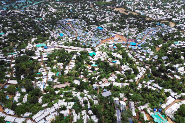Aerial view of the Kutupalong camp for Rohingya refugees in Bangladesh’s Cox’s Bazar district on September 12. (AFP)