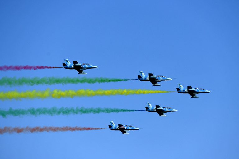 Air force jets perform maneuvers over a parade ground to mark Myanmar's Independence Day in Nay Pyi Taw on January 4. (AFP)