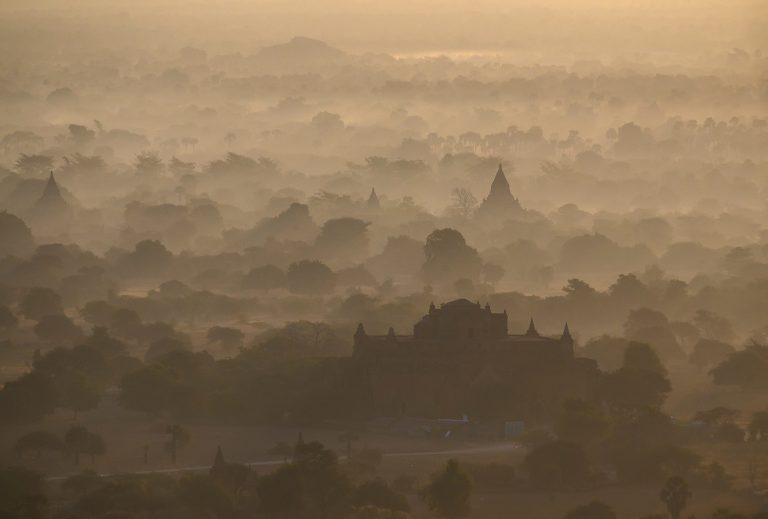 Aerial view of the temples of Bagan, a UNESCO World Heritage Site, taken on January 18, 2020. (AFP)